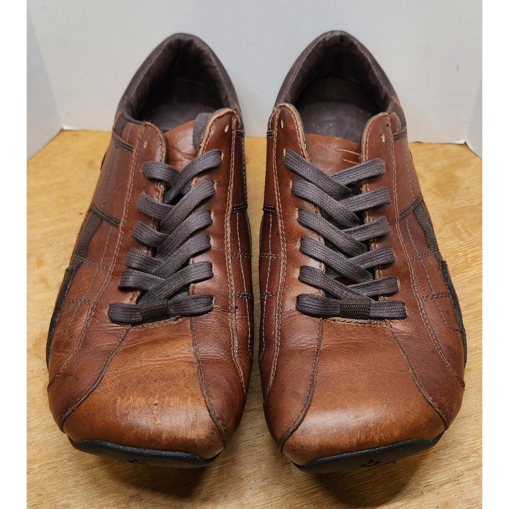Diesel Mens Brown Leather Low Top Lace Up Sneakers Driving Shoes